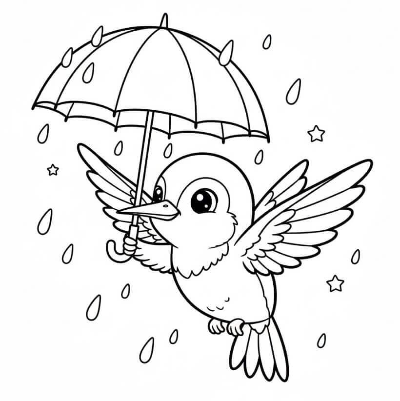 Şemsiyeli Sinekkuşu Boyama Sayfası