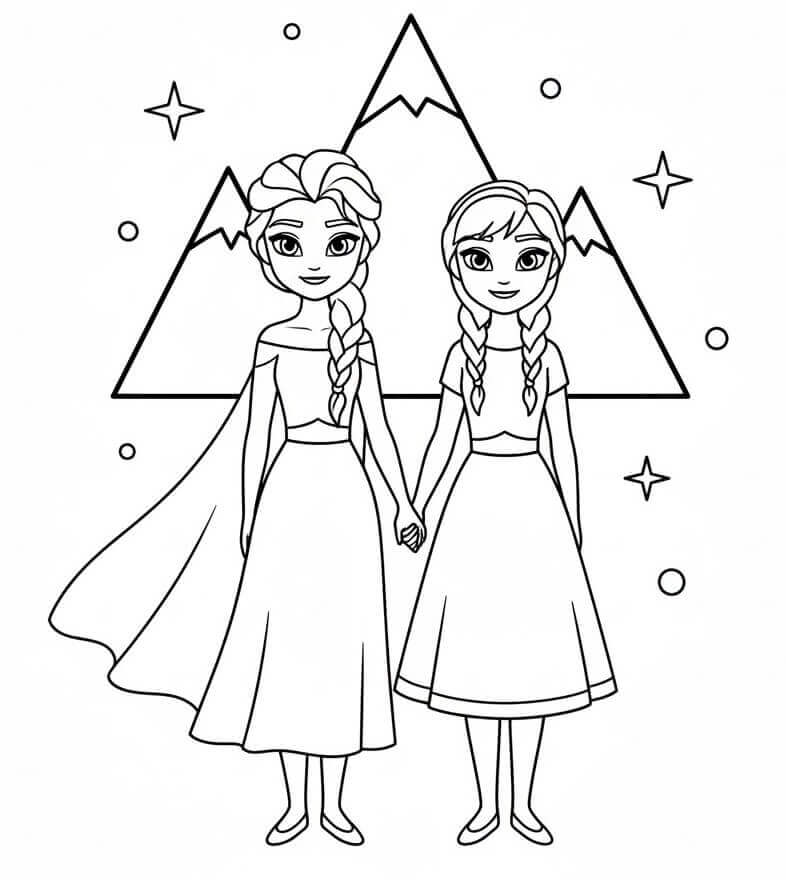 Sevimli Elsa ve Anna Boyama Sayfası