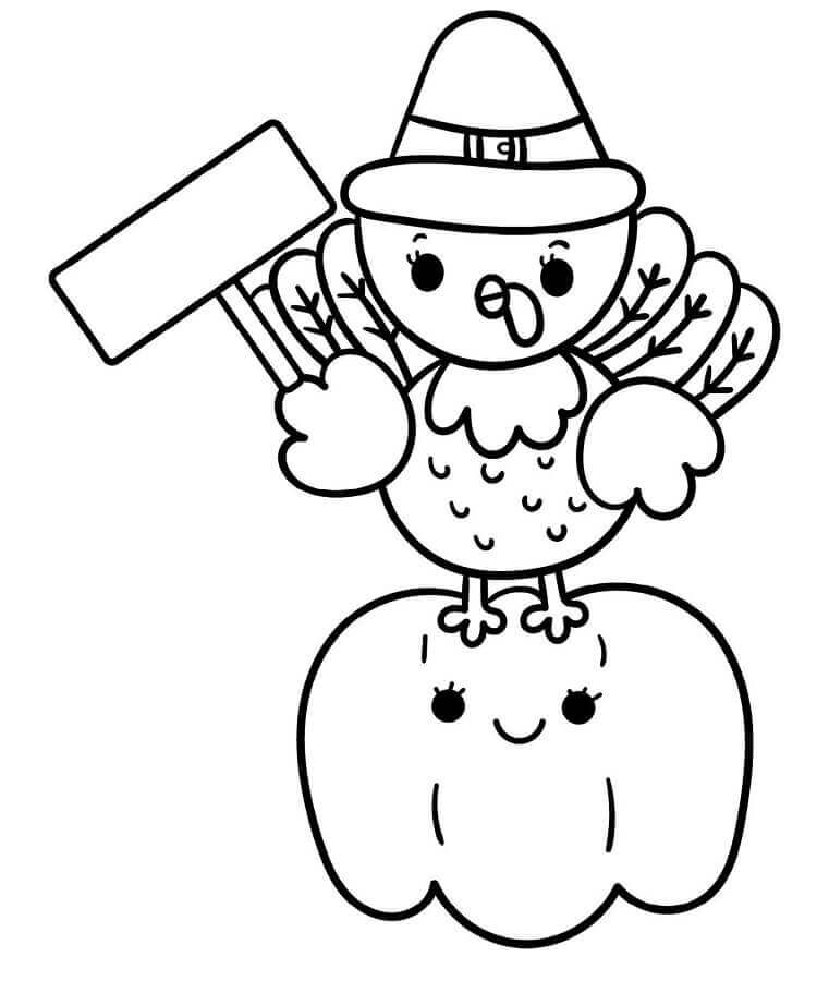 Sevimli Hindi ve Kabak Boyama Sayfası