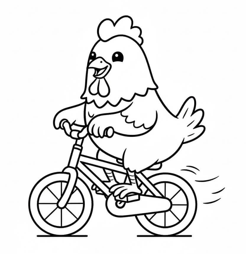 Tavuk Bisiklet Biniyor Boyama Sayfası