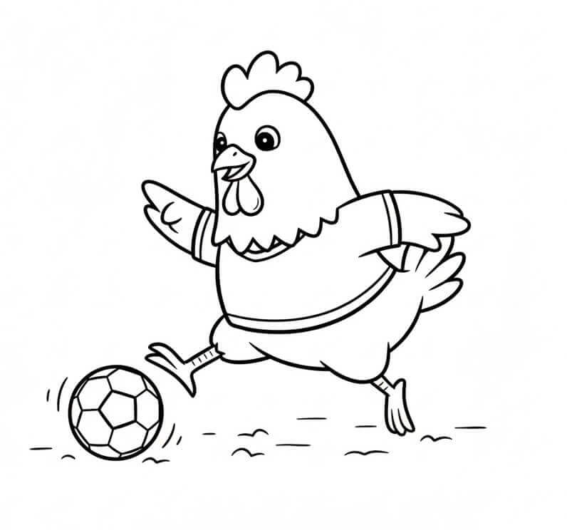 Tavuk Futbol Oynuyor Boyama Sayfası