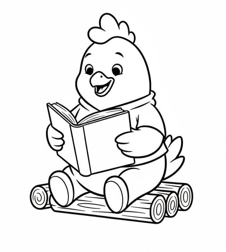 Tavuk Kitap Okuyor Boyama Sayfası