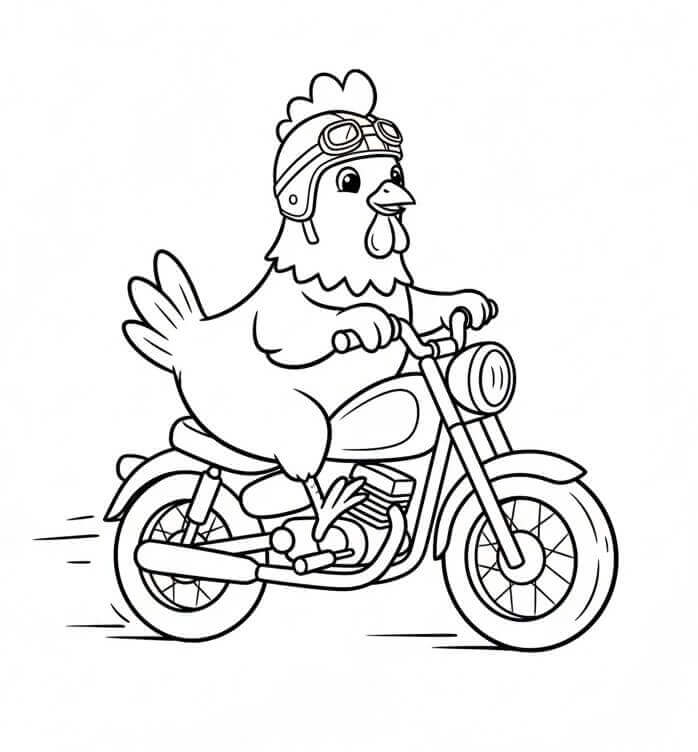 Tavuk Motosiklet Biniyor Boyama Sayfası
