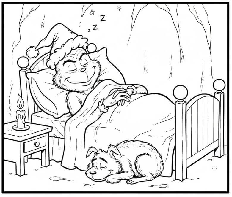 Uyuyan Grinch Boyama Sayfası