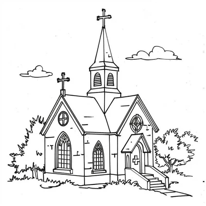 Yazdırılabilir Bedava Kilise Boyama Sayfası