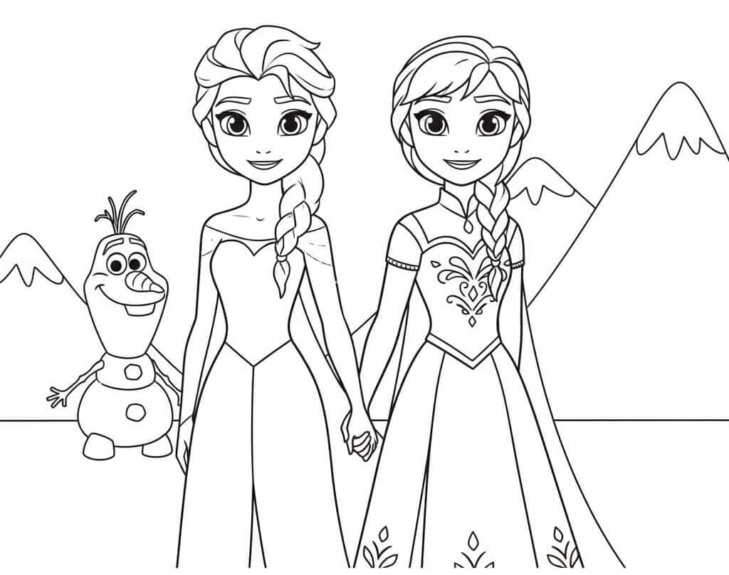 Yazdırılabilir Elsa ve Anna Boyama Sayfası