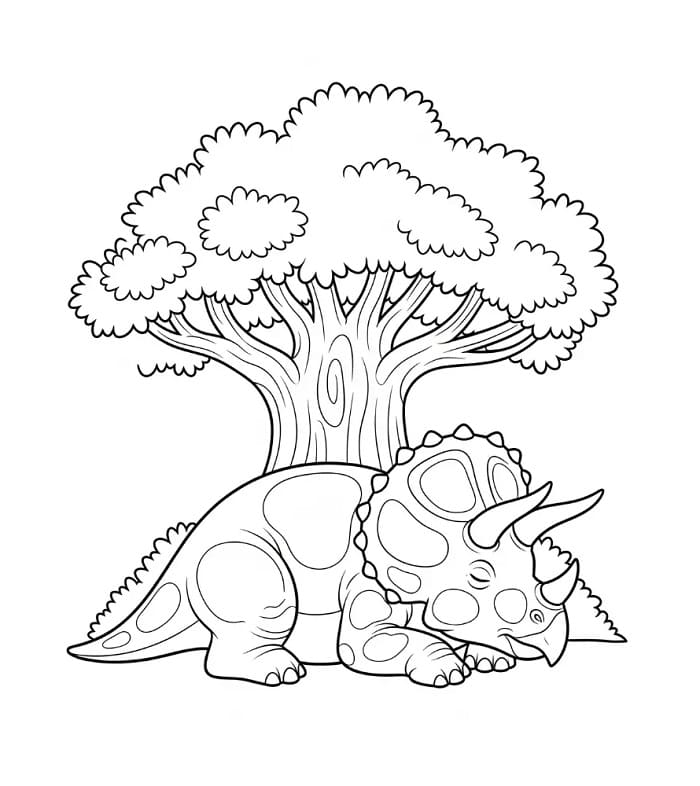 Ağacın altında Triceratops Boyama Sayfası
