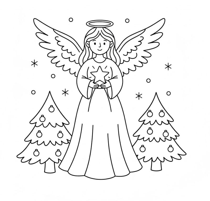 Ağaçlı Noel Meleği Boyama Sayfası