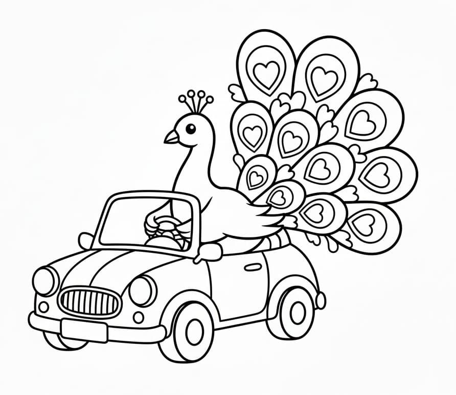 Araba Kullanan Tavuskuşu Boyama Sayfası