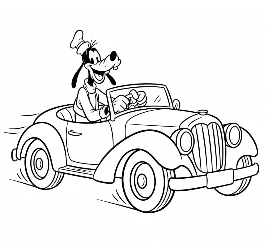 Araba Süren Goofy Boyama Sayfası