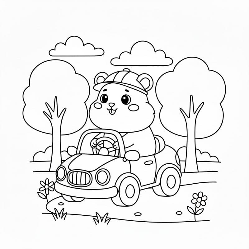 Araba Süren Hamster Boyama Sayfası