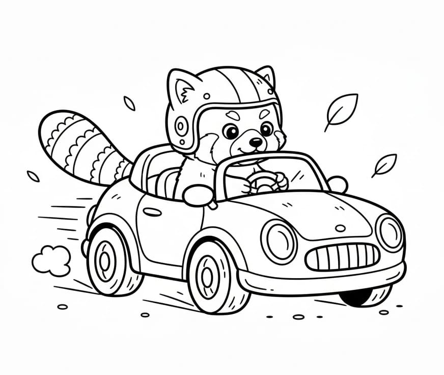 Araba Süren Kızıl Panda Boyama Sayfası