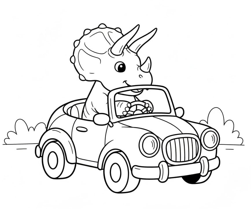 Araba süren Triceratops Boyama Sayfası
