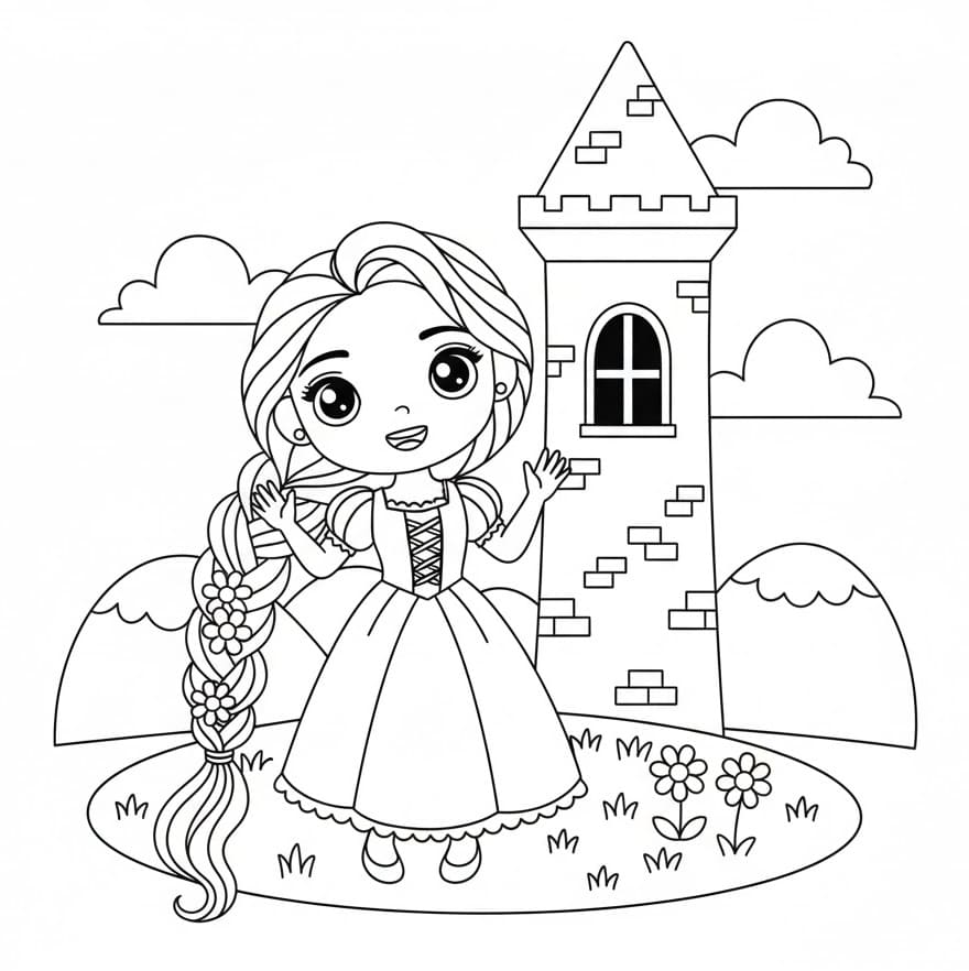 Aşırı Sevimli Rapunzel Boyama Sayfası