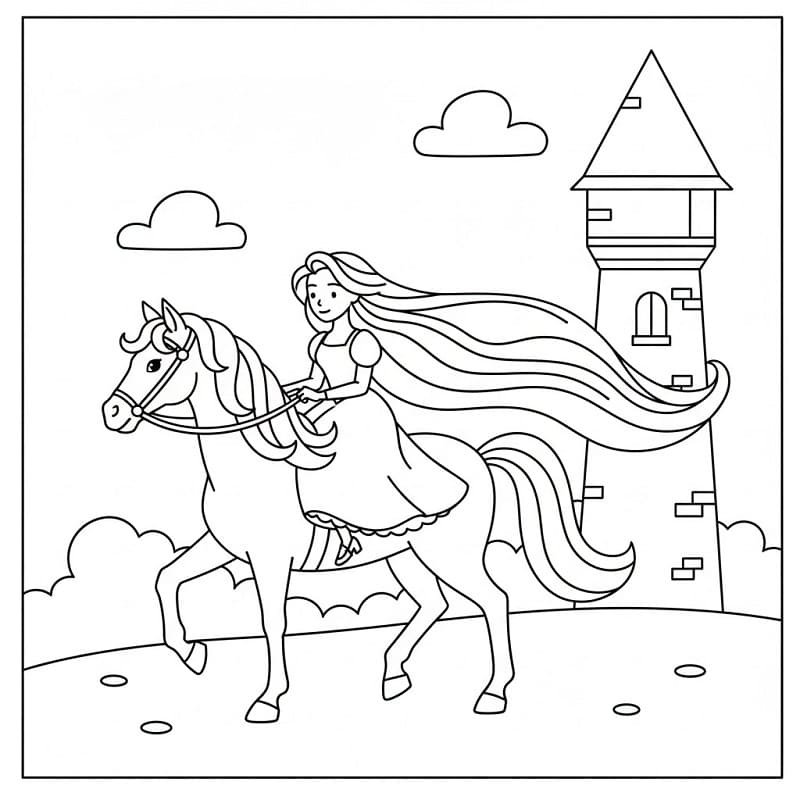 Ata Binen Rapunzel Boyama Sayfası