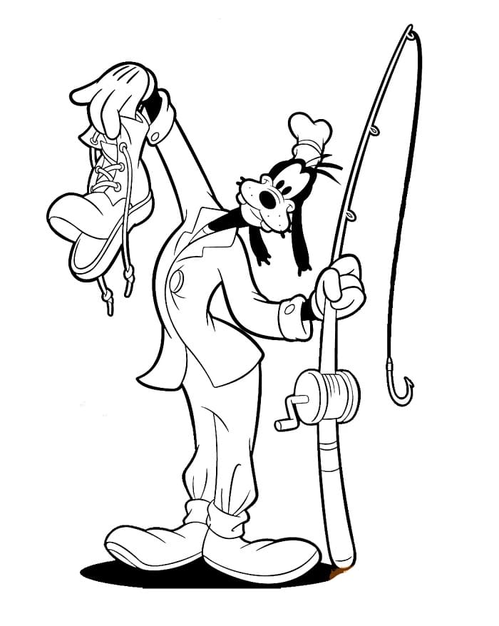 Balık Tutan Goofy Boyama Sayfası