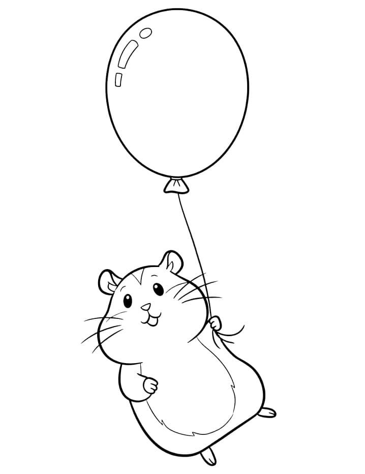 Balonlu Hamster Boyama Sayfası