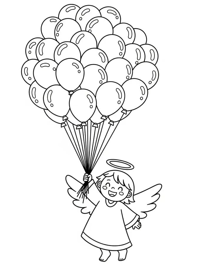 Balonlu Noel Meleği Boyama Sayfası