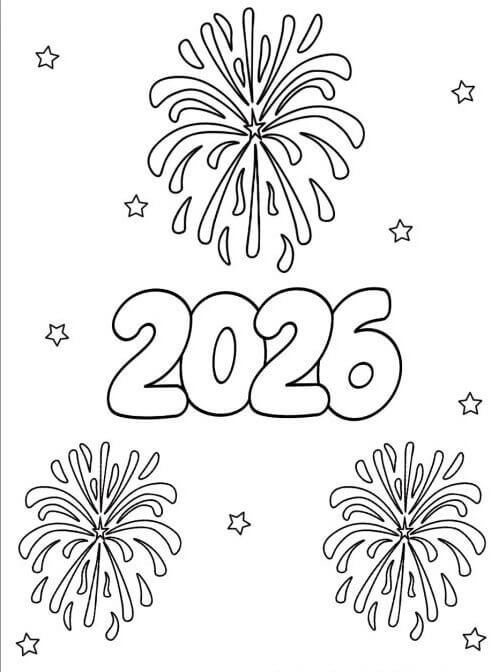 Basit Mutlu Yıllar 2026 Boyama Sayfası