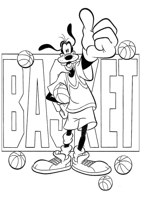Basketbol Oynayan Goofy Boyama Sayfası