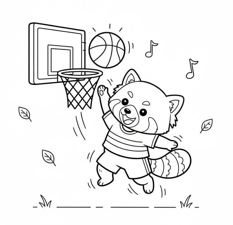 Basketbol Oynayan Kızıl Panda Boyama Sayfası