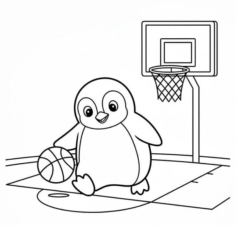 Basketbol Oynayan Penguen Boyama Sayfası