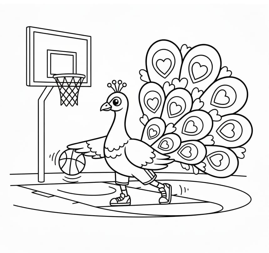 Basketbol Oynayan Tavuskuşu Boyama Sayfası
