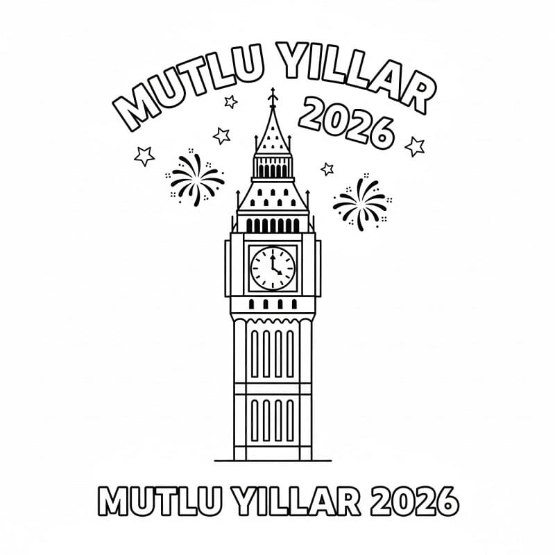 Big Ben Mutlu Yıllar 2026 Boyama Sayfası