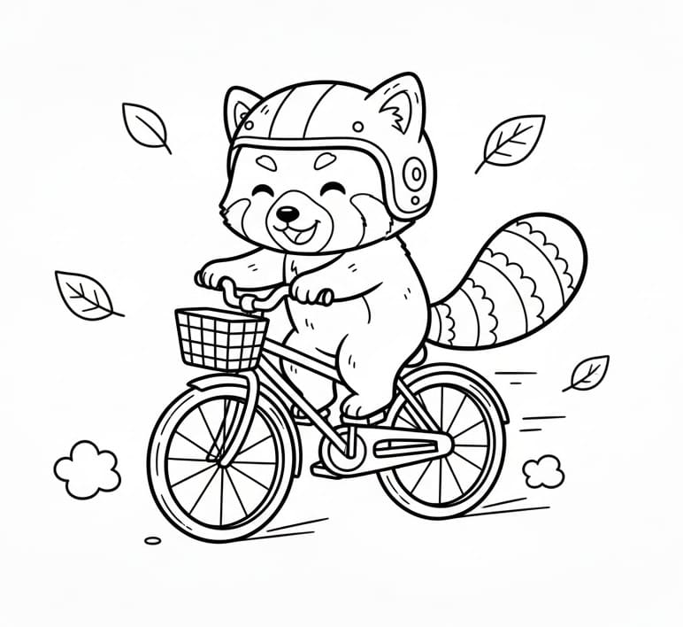 Bisiklete Binen Kızıl Panda Boyama Sayfası