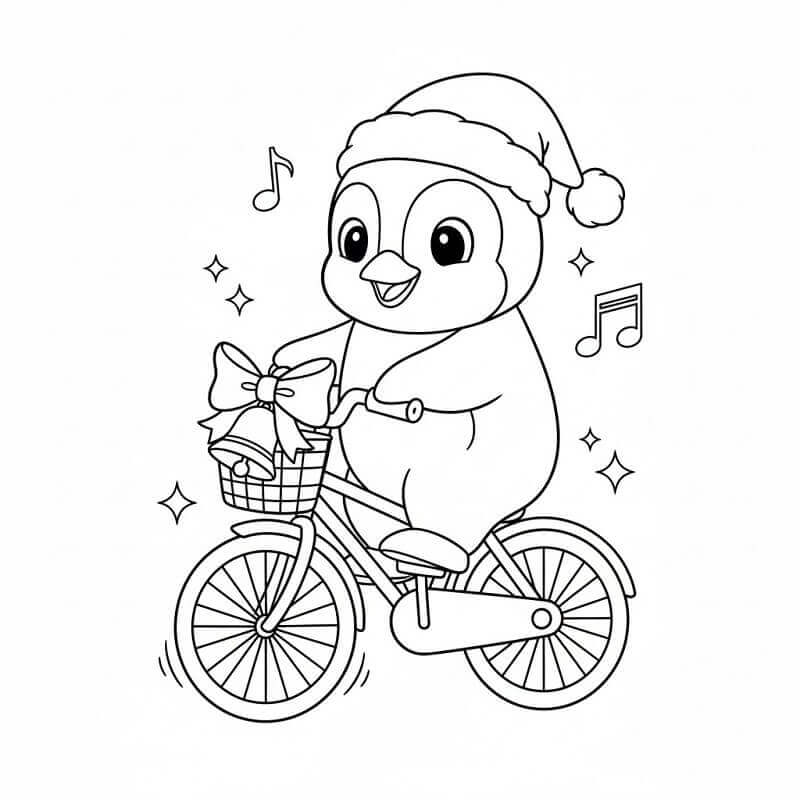 Bisiklete Binen Penguen Boyama Sayfası