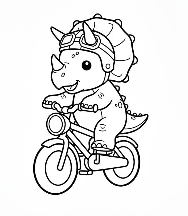 Bisiklete binen Triceratops Boyama Sayfası