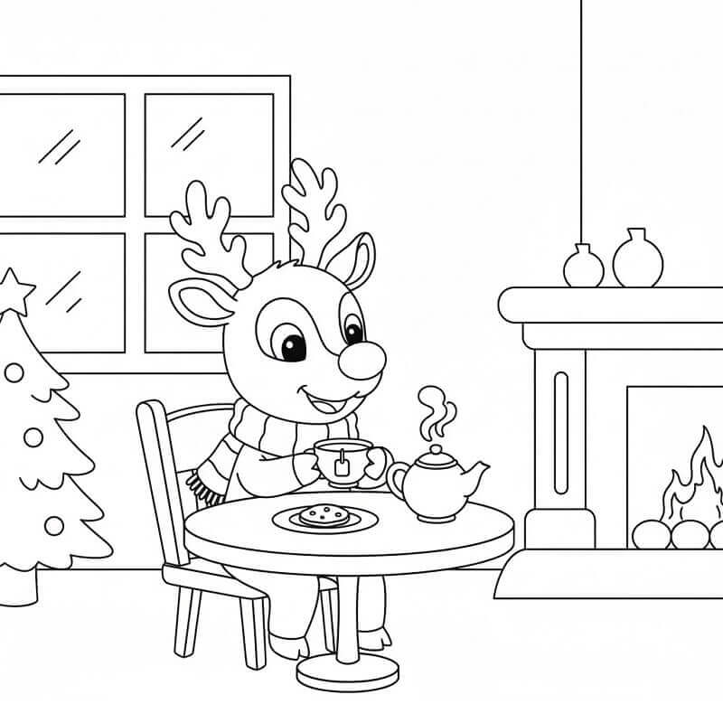Çay İçen Rudolph Boyama Sayfası