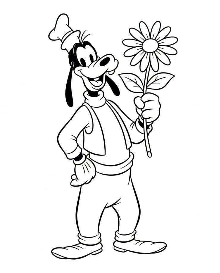 Çiçekli Goofy Boyama Sayfası