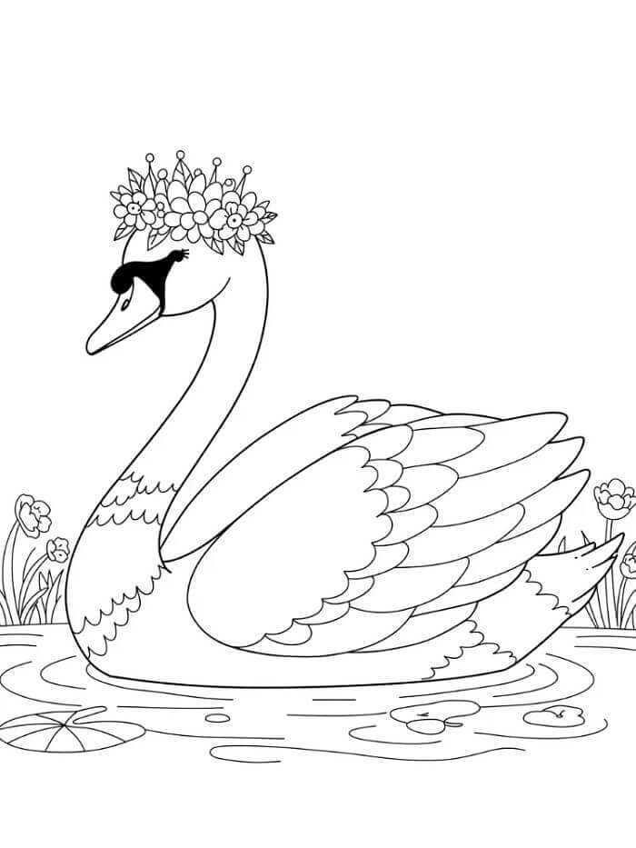 Çiçekli Kuğu Boyama Sayfası