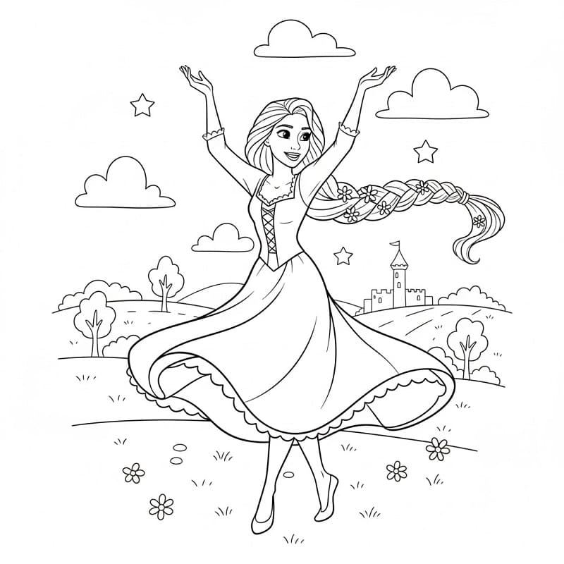 Dans Eden Rapunzel Boyama Sayfası