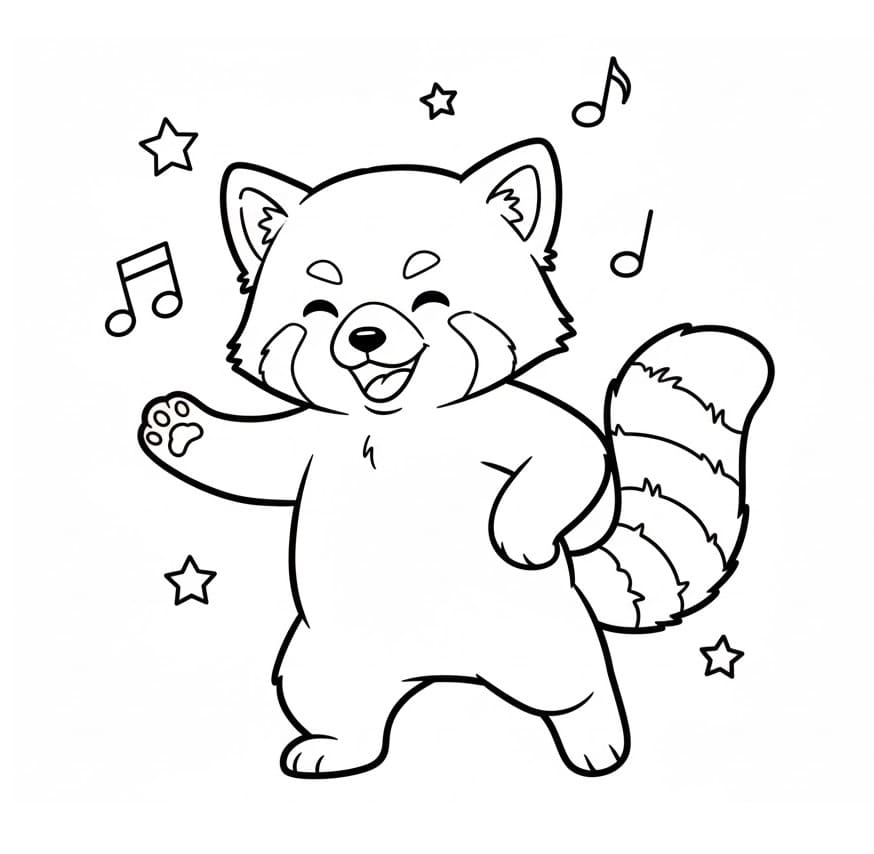 Dans Eden Sevimli Kızıl Panda Boyama Sayfası