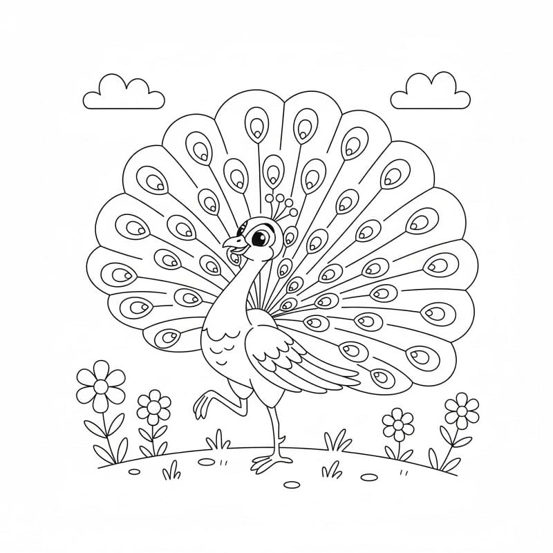 Dans Eden Tavuskuşu Boyama Sayfası