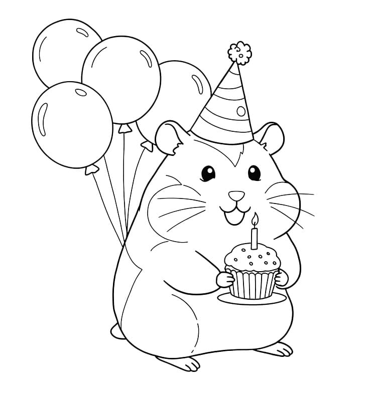 Doğum Günü Hamster Boyama Sayfası