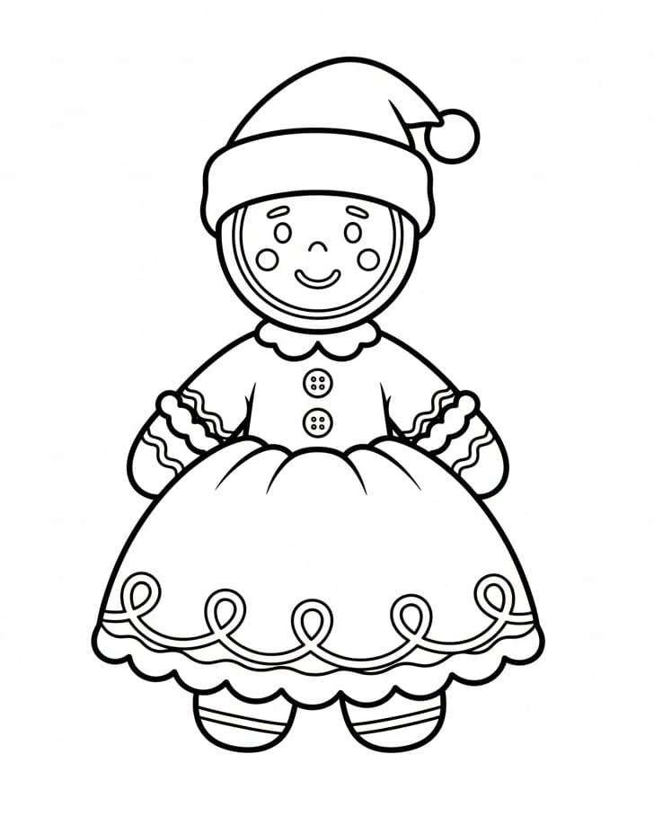 Elbiseli ve Şapkalı Zencefilli Kurabiye Kız Boyama Sayfası