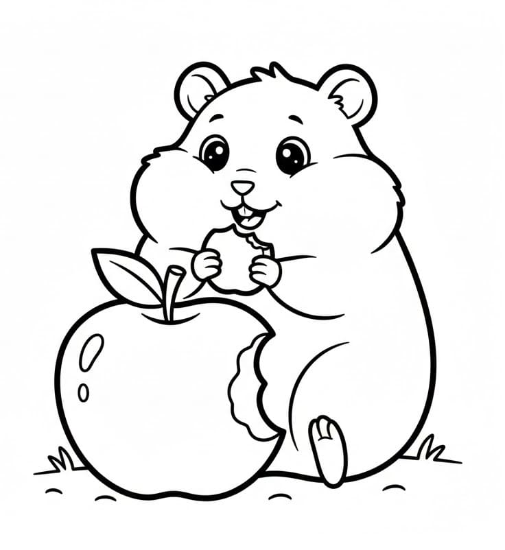 Elma Yiyen Hamster Boyama Sayfası