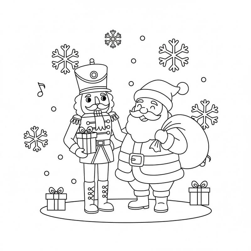 Fındıkkıran ve Noel Baba Boyama Sayfası