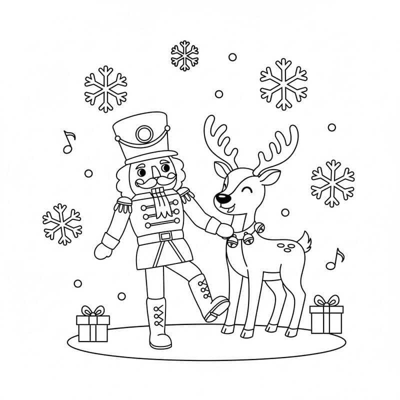 Fındıkkıran ve Ren Geyiği Boyama Sayfası