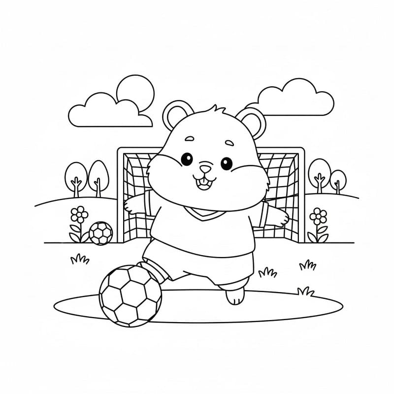 Futbol Oynayan Hamster Boyama Sayfası
