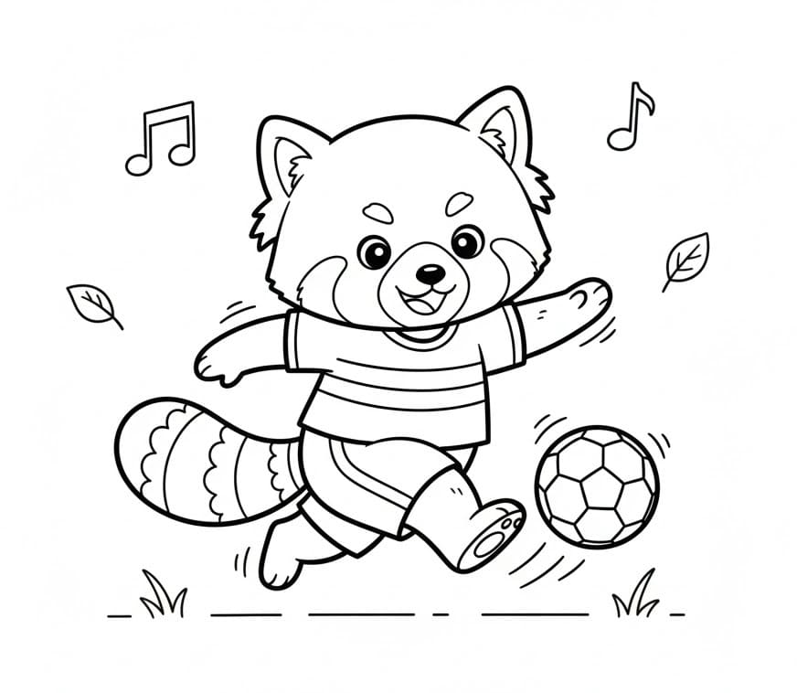 Futbol Oynayan Kızıl Panda Boyama Sayfası