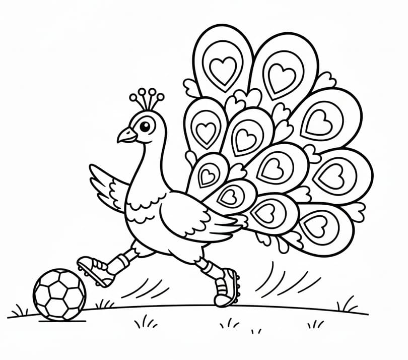 Futbol Oynayan Tavuskuşu Boyama Sayfası