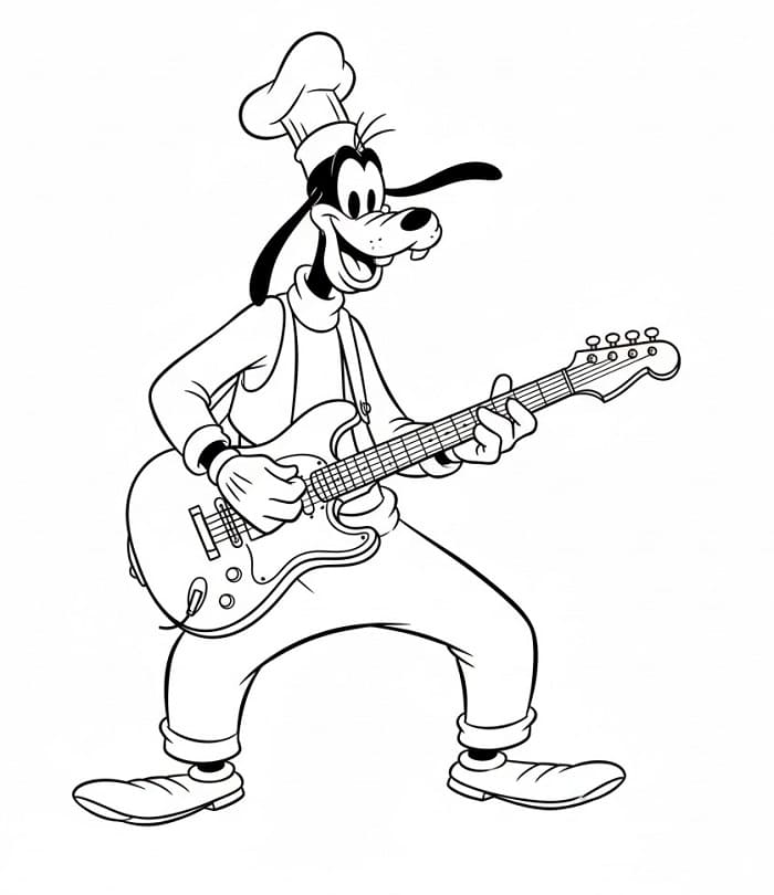 Gitar Çalan Goofy Boyama Sayfası