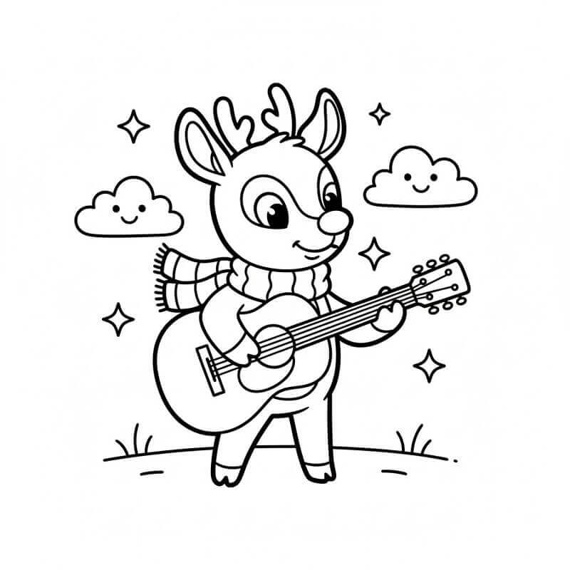 Gitar Çalan Rudolph Boyama Sayfası