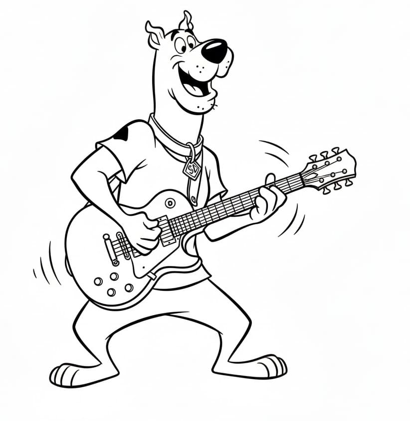 Gitar Çalan Scooby Doo Boyama Sayfası