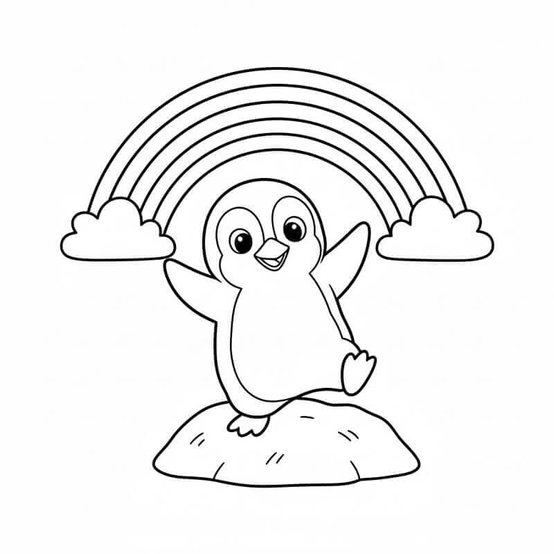 Gökkuşağlı Penguen Boyama Sayfası