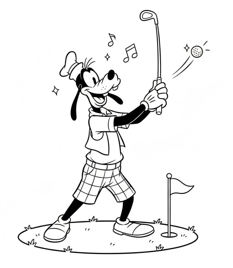 Golf Oynayan Goofy Boyama Sayfası